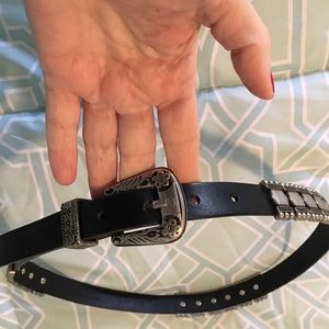 Black Italian leather belt with silver hardware